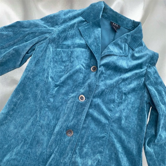 Y2k teal blue corduroy button up collared coat - Picture 2 of 5